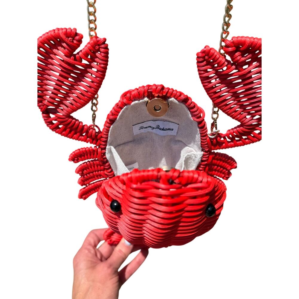Tommy Bahama Red Woven Straw Wicker Lobster Bag Gold Chain Crossbody Clutch NWT - Picture 3 of 5